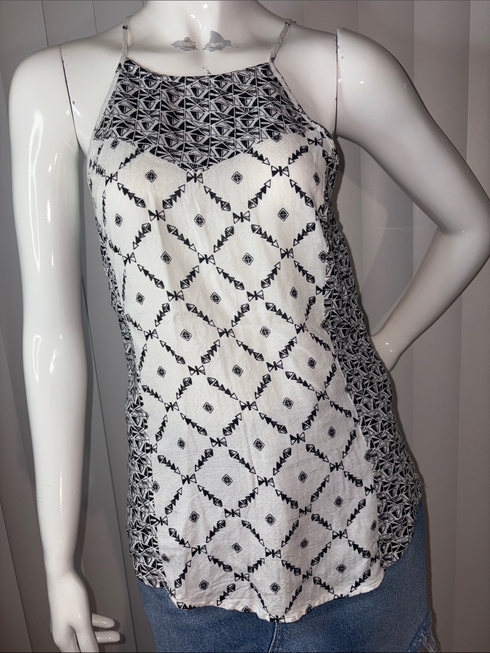 Lucky Brand Boho Black & White Geometric Halter Tank Top - XS
